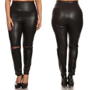Plus Split Knee Faux Leggings